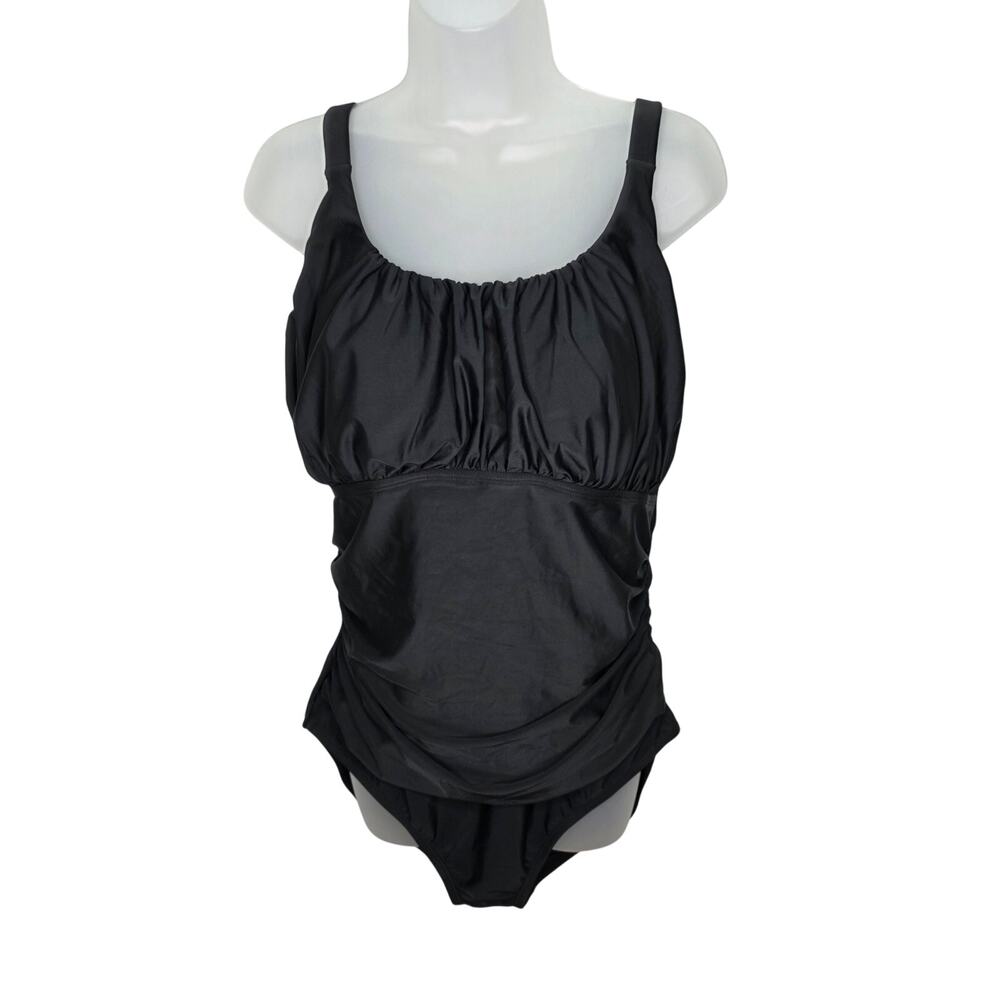 Black Women's Padded Adjustable Strap Tummy Control One Piece Swimsuit Size XXL